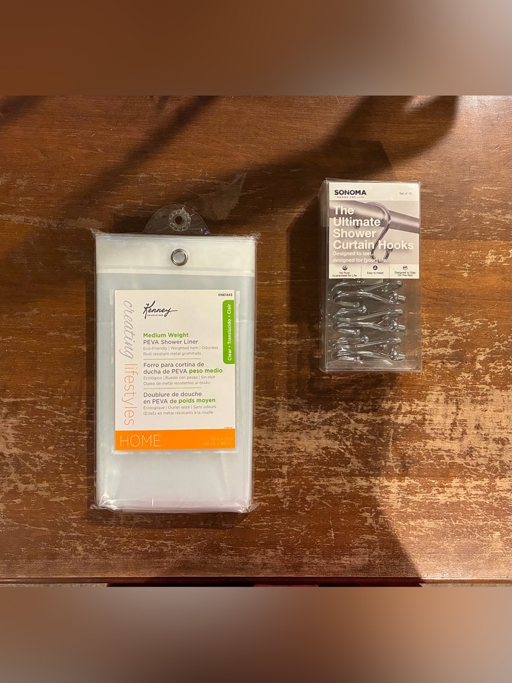 Kenney PEVA Clear shower liner and Sonoma Stainless Steel hooks. New. $9